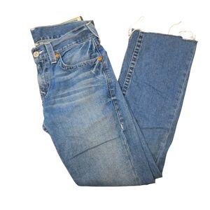 True Religion Woman's Straight With Flaps Blue Frayed Hem Y2K Denim Jeans